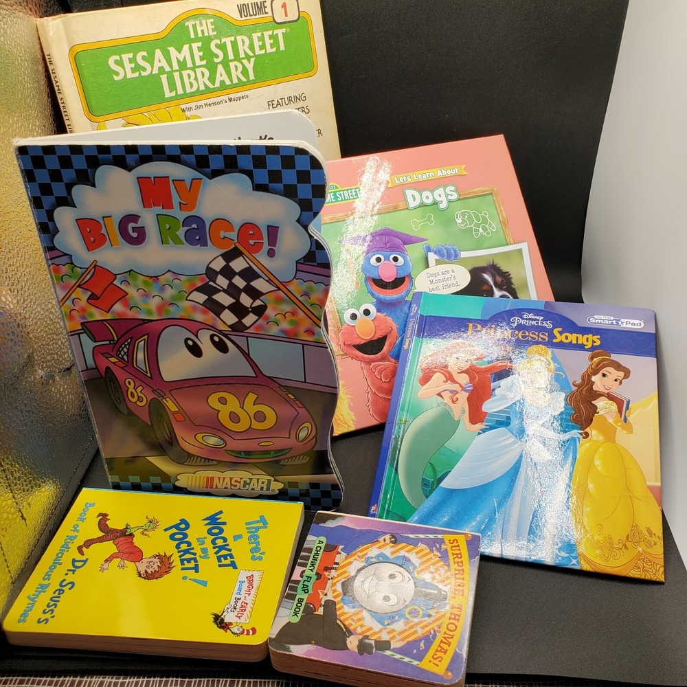 Children lot of 6 books 2 board, Nascar, Disney Princess, Sesame Street hardback